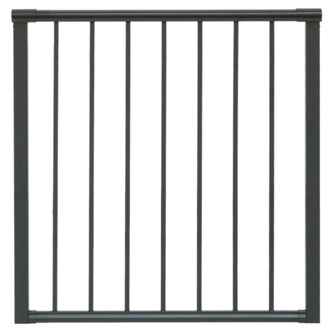 Welded mid rail with continuous picket railing.