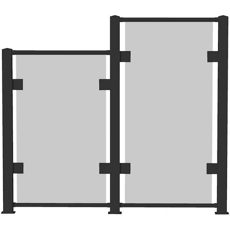 Diagram of Tall & short glass privacy wall by DekSmart.