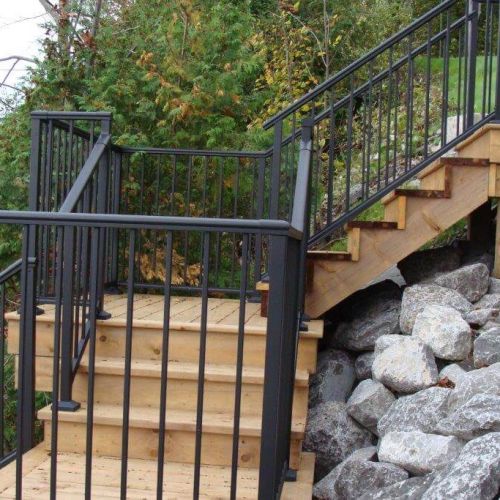 Black picket railings and stair rails