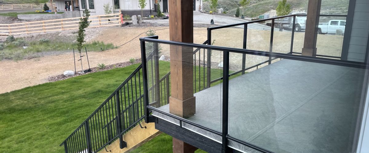 DekSmart Glass Railing and black picket stair railing